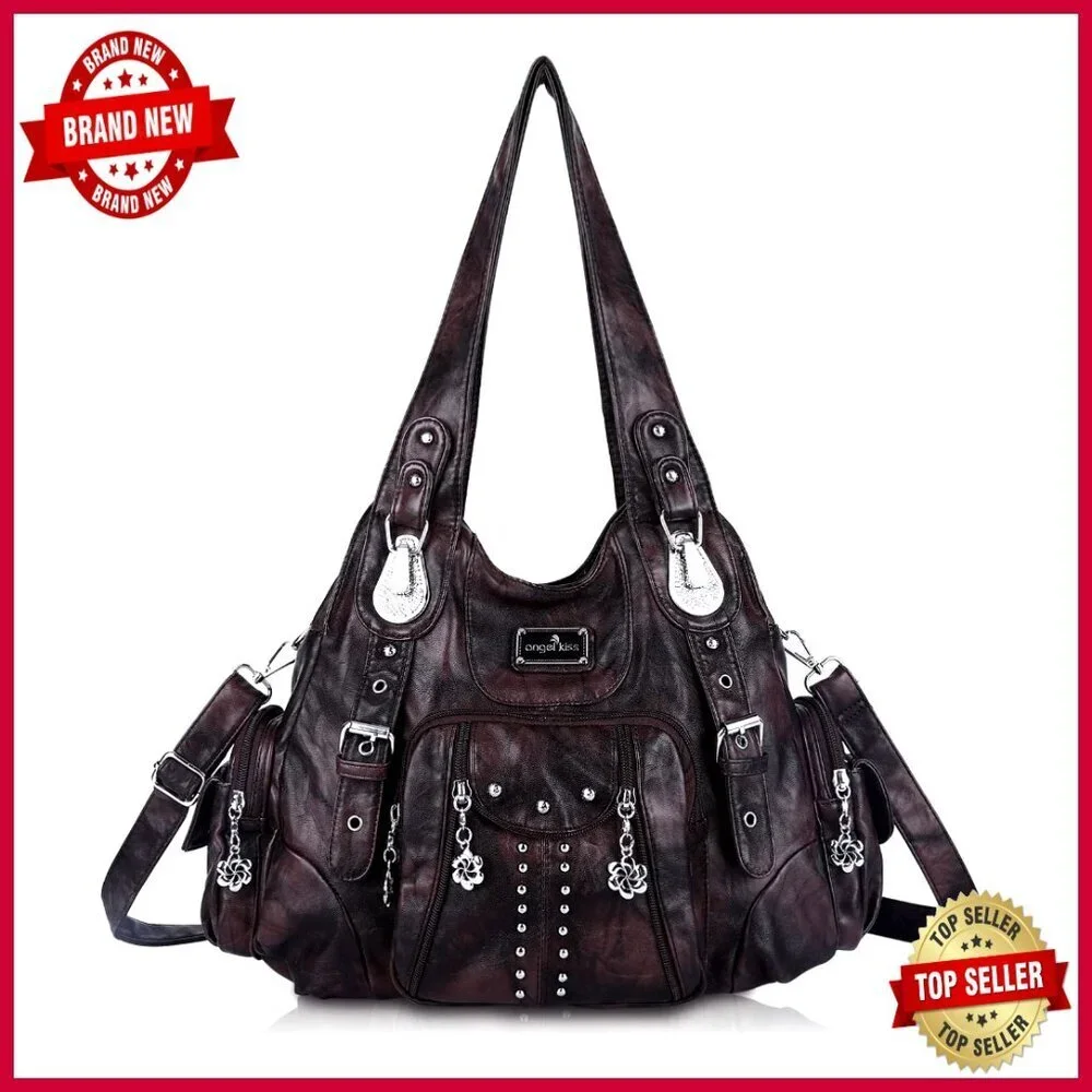 Large Soft PU Leather Hobo Shoulder Bag with Multiple Pockets